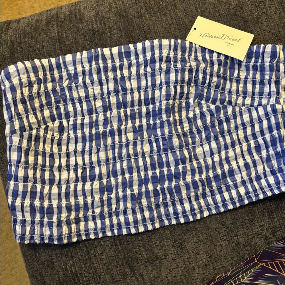 Universal Thread Blue and White Checkered Tube Top